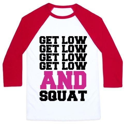 Virgin Teez  Baseball Tee Unisex Classic Baseball Tee / x-small / White/Red GET LOW GET LOW SQUAT UNISEX CLASSIC BASEBALL TEE