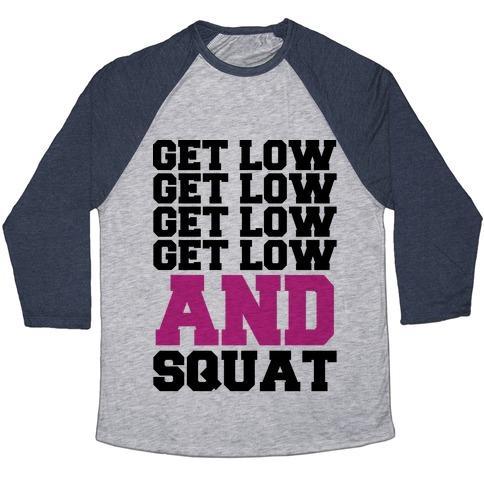 Virgin Teez  Baseball Tee Unisex Tri-Blend Baseball Tee / small / Athletic Gray / Navy GET LOW GET LOW SQUAT UNISEX TRI-BLEND BASEBALL TEE
