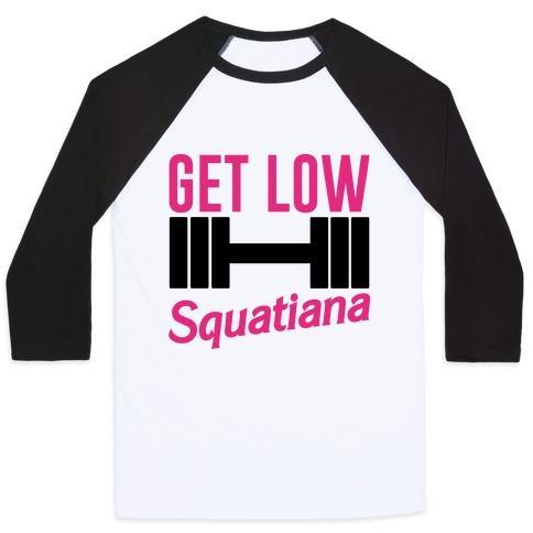 Virgin Teez  Baseball Tee Unisex Classic Baseball Tee / x-small / White/Black GET LOW SQUATIANA PARODY UNISEX CLASSIC BASEBALL TEE