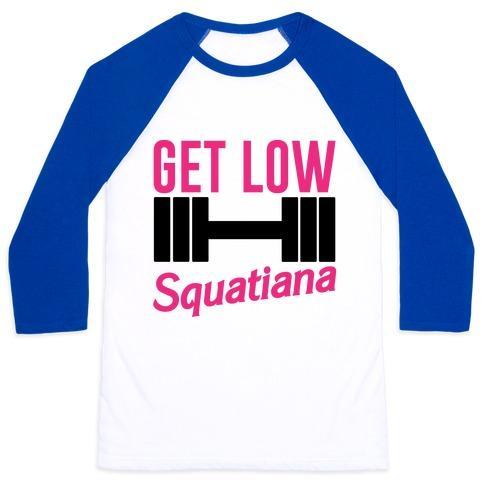 Virgin Teez  Baseball Tee Unisex Classic Baseball Tee / x-small / White/Blue GET LOW SQUATIANA PARODY UNISEX CLASSIC BASEBALL TEE