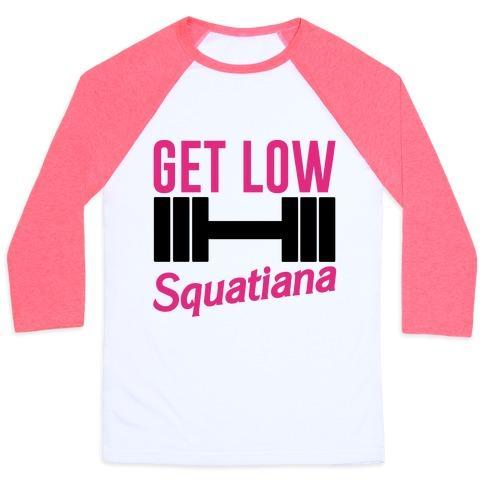 Virgin Teez  Baseball Tee Unisex Classic Baseball Tee / x-small / White/Neon Pink GET LOW SQUATIANA PARODY UNISEX CLASSIC BASEBALL TEE