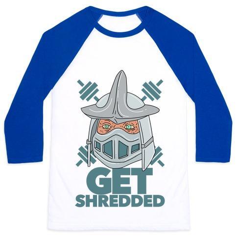 Virgin Teez  Baseball Tee Unisex Classic Baseball Tee / x-small / White/Blue GET SHREDDED UNISEX CLASSIC BASEBALL TEE