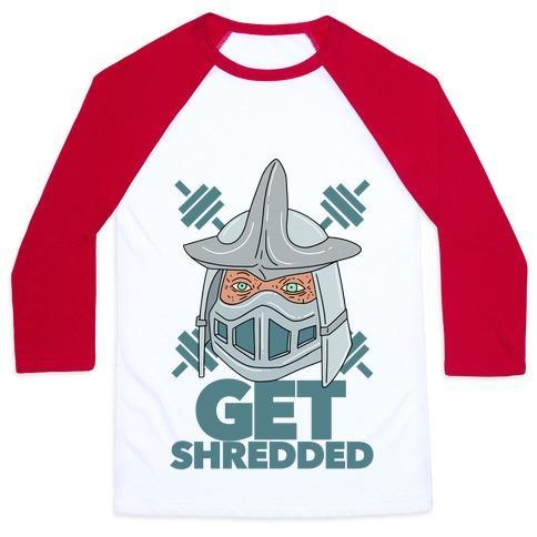 Virgin Teez  Baseball Tee Unisex Classic Baseball Tee / x-small / White/Red GET SHREDDED UNISEX CLASSIC BASEBALL TEE