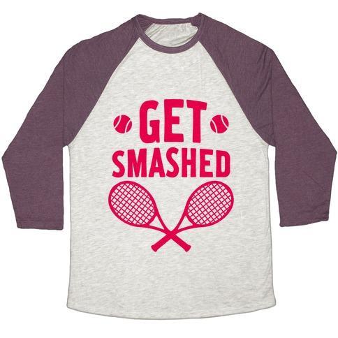 Virgin Teez  Baseball Tee Unisex Tri-Blend Baseball Tee / small / Oatmeal / Maroon GET SMASHED UNISEX TRI-BLEND BASEBALL TEE