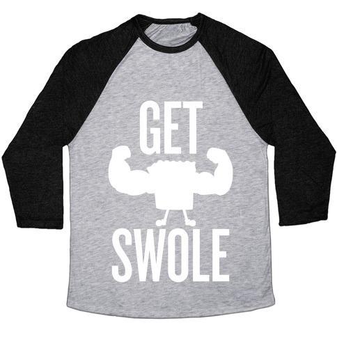 Virgin Teez  Baseball Tee Unisex Tri-Blend Baseball Tee / small / Athletic Gray / Black GET SWOLE UNISEX TRI-BLEND BASEBALL TEE