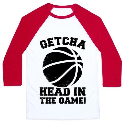 Virgin Teez  Baseball Tee Unisex Classic Baseball Tee / x-small / White/Red GETCHA HEAD IN THE GAME! UNISEX CLASSIC BASEBALL TEE