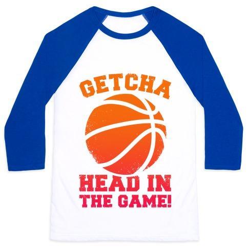Virgin Teez  Baseball Tee Unisex Classic Baseball Tee / x-small / White/Blue GETCHA HEAD IN THE GAME! UNISEX CLASSIC BASEBALL TEE