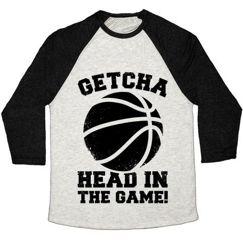 Virgin Teez  Baseball Tee Unisex Tri-Blend Baseball Tee / small / Oatmeal / Black GETCHA HEAD IN THE GAME! UNISEX TRI-BLEND BASEBALL TEE