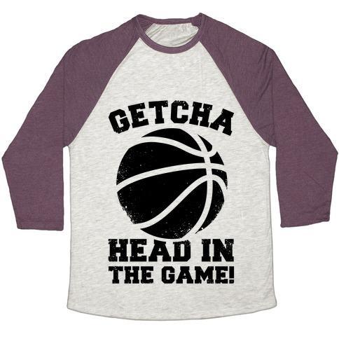 Virgin Teez  Baseball Tee Unisex Tri-Blend Baseball Tee / small / Oatmeal / Maroon GETCHA HEAD IN THE GAME! UNISEX TRI-BLEND BASEBALL TEE