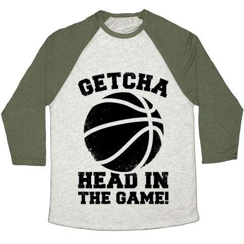 Virgin Teez  Baseball Tee Unisex Tri-Blend Baseball Tee / small / Oatmeal / Moss GETCHA HEAD IN THE GAME! UNISEX TRI-BLEND BASEBALL TEE
