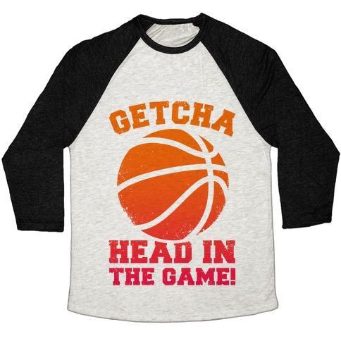 Virgin Teez  Baseball Tee Unisex Tri-Blend Baseball Tee / small / Oatmeal / Black GETCHA HEAD IN THE GAME! UNISEX TRI-BLEND BASEBALL TEE
