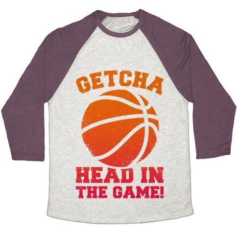 Virgin Teez  Baseball Tee Unisex Tri-Blend Baseball Tee / small / Oatmeal / Maroon GETCHA HEAD IN THE GAME! UNISEX TRI-BLEND BASEBALL TEE