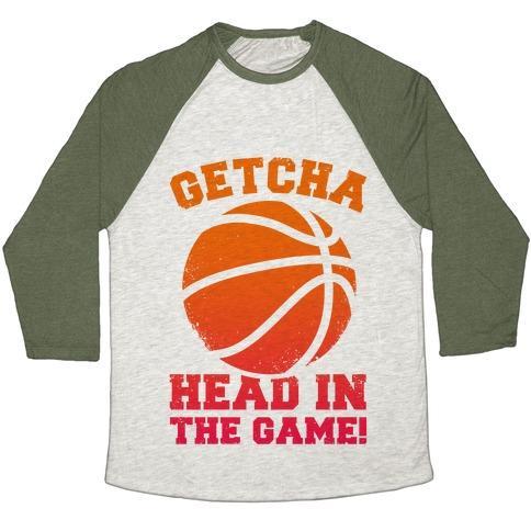 Virgin Teez  Baseball Tee Unisex Tri-Blend Baseball Tee / small / Oatmeal / Moss GETCHA HEAD IN THE GAME! UNISEX TRI-BLEND BASEBALL TEE