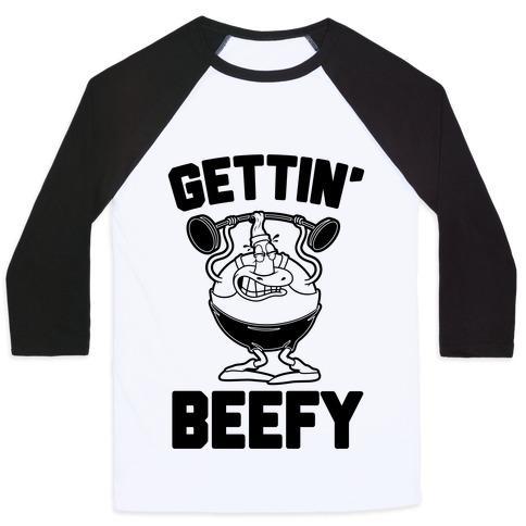 Virgin Teez  Baseball Tee Unisex Classic Baseball Tee / x-small / White/Black GETTIN' BEEFY UNISEX CLASSIC BASEBALL TEE