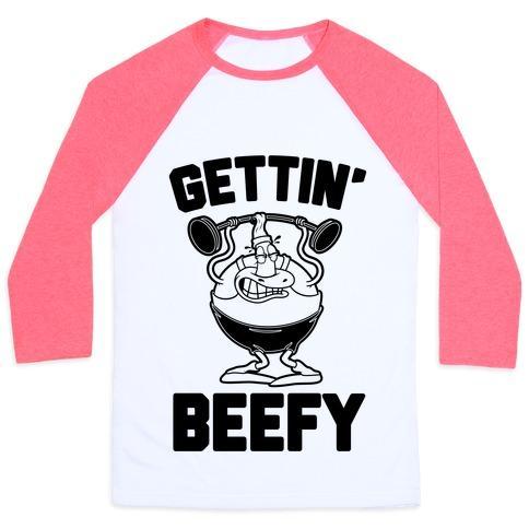 Virgin Teez  Baseball Tee Unisex Classic Baseball Tee / x-small / White/Neon Pink GETTIN' BEEFY UNISEX CLASSIC BASEBALL TEE