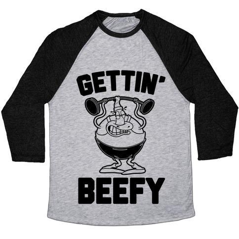 Virgin Teez  Baseball Tee Unisex Tri-Blend Baseball Tee / small / Athletic Gray / Black GETTIN' BEEFY UNISEX TRI-BLEND BASEBALL TEE