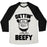 Virgin Teez  Baseball Tee Unisex Tri-Blend Baseball Tee / small / Oatmeal / Black GETTIN' BEEFY UNISEX TRI-BLEND BASEBALL TEE