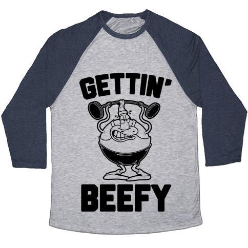 Virgin Teez  Baseball Tee Unisex Tri-Blend Baseball Tee / small / Athletic Gray / Navy GETTIN' BEEFY UNISEX TRI-BLEND BASEBALL TEE