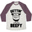 Virgin Teez  Baseball Tee Unisex Tri-Blend Baseball Tee / small / Oatmeal / Maroon GETTIN' BEEFY UNISEX TRI-BLEND BASEBALL TEE
