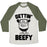Virgin Teez  Baseball Tee Unisex Tri-Blend Baseball Tee / small / Oatmeal / Moss GETTIN' BEEFY UNISEX TRI-BLEND BASEBALL TEE