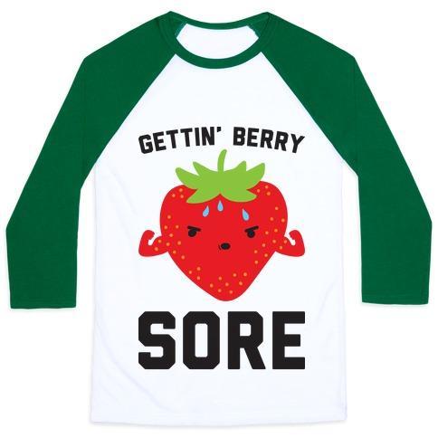 Virgin Teez  Baseball Tee Unisex Classic Baseball Tee / x-small / White/Dark Green GETTIN' BERRY SORE UNISEX CLASSIC BASEBALL TEE