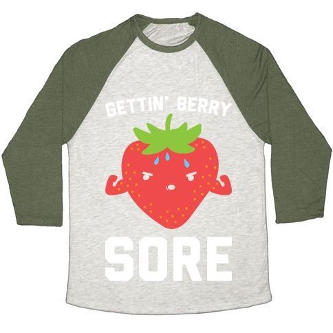 Virgin Teez  Baseball Tee Unisex Tri-Blend Baseball Tee / small / Oatmeal / Moss GETTIN' BERRY SORE UNISEX TRI-BLEND BASEBALL TEE