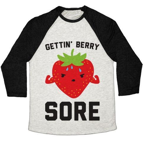 Virgin Teez  Baseball Tee Unisex Tri-Blend Baseball Tee / small / Oatmeal / Black GETTIN' BERRY SORE UNISEX TRI-BLEND BASEBALL TEE