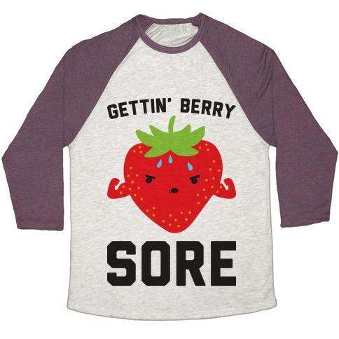 Virgin Teez  Baseball Tee Unisex Tri-Blend Baseball Tee / small / Oatmeal / Maroon GETTIN' BERRY SORE UNISEX TRI-BLEND BASEBALL TEE