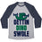 Virgin Teez  Baseball Tee Unisex Tri-Blend Baseball Tee / small / Athletic Gray / Navy GETTIN' DINO SWOLE UNISEX TRI-BLEND BASEBALL TEE