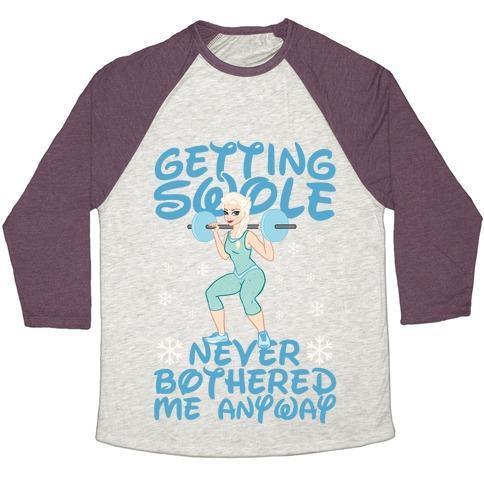 Virgin Teez  Baseball Tee Unisex Tri-Blend Baseball Tee / small / Oatmeal / Maroon GETTIN SWOLE NEVER BOTHERED ME ANYWAY UNISEX TRI-BLEND BASEBALL TEE