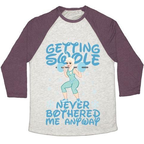 Virgin Teez  Baseball Tee Unisex Tri-Blend Baseball Tee / small / Oatmeal / Maroon GETTIN SWOLE NEVER BOTHERED ME ANYWAY UNISEX TRI-BLEND BASEBALL TEE