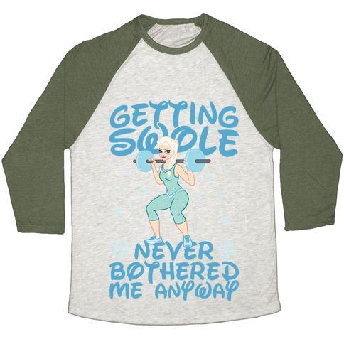 Virgin Teez  Baseball Tee Unisex Tri-Blend Baseball Tee / small / Oatmeal / Moss GETTIN SWOLE NEVER BOTHERED ME ANYWAY UNISEX TRI-BLEND BASEBALL TEE