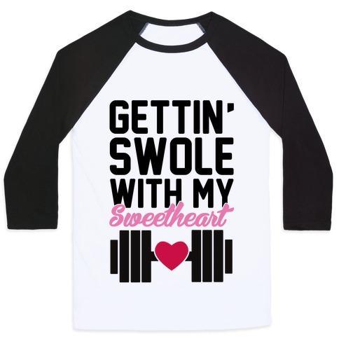 Virgin Teez  Baseball Tee Unisex Classic Baseball Tee / x-small / White/Black GETTIN' SWOLE WITH MY SWEETHEART UNISEX CLASSIC BASEBALL TEE