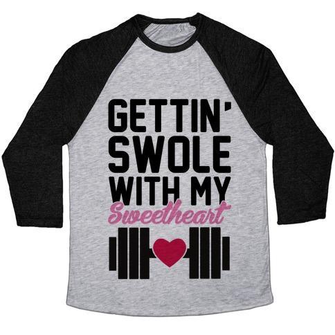Virgin Teez  Baseball Tee Unisex Tri-Blend Baseball Tee / small / Athletic Gray / Black GETTIN' SWOLE WITH MY SWEETHEART UNISEX TRI-BLEND BASEBALL TEE