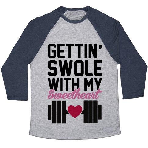 Virgin Teez  Baseball Tee Unisex Tri-Blend Baseball Tee / small / Athletic Gray / Navy GETTIN' SWOLE WITH MY SWEETHEART UNISEX TRI-BLEND BASEBALL TEE