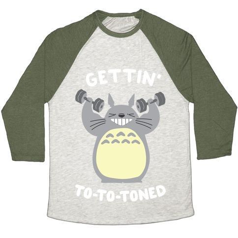 Virgin Teez  Baseball Tee Unisex Tri-Blend Baseball Tee / small / Oatmeal / Moss GETTIN' TOTOTONED UNISEX TRI-BLEND BASEBALL TEE