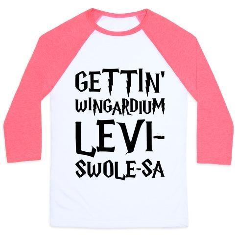 Virgin Teez  Baseball Tee Unisex Classic Baseball Tee / x-small / White/Neon Pink GETTIN' WINGARDIUM LEVI-SWOLE-SA PARODY UNISEX CLASSIC BASEBALL TEE