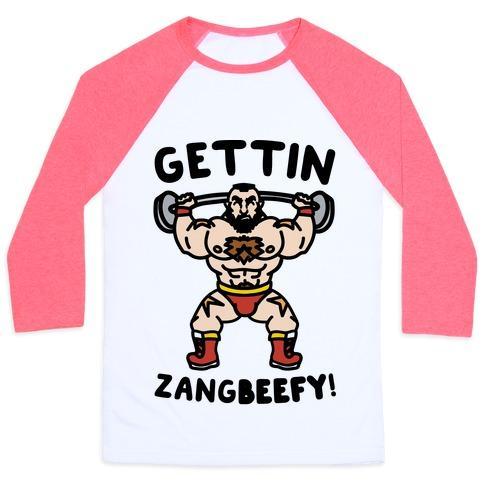 Virgin Teez  Baseball Tee Unisex Classic Baseball Tee / x-small / White/Neon Pink GETTIN ZANGBEEFY PARODY UNISEX CLASSIC BASEBALL TEE