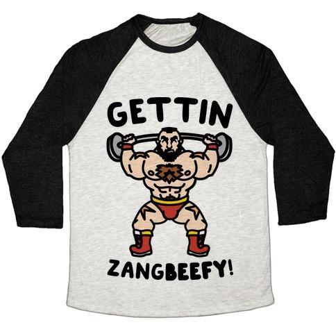 Virgin Teez  Baseball Tee Unisex Tri-Blend Baseball Tee / small / Oatmeal / Black GETTIN ZANGBEEFY PARODY UNISEX TRI-BLEND BASEBALL TEE