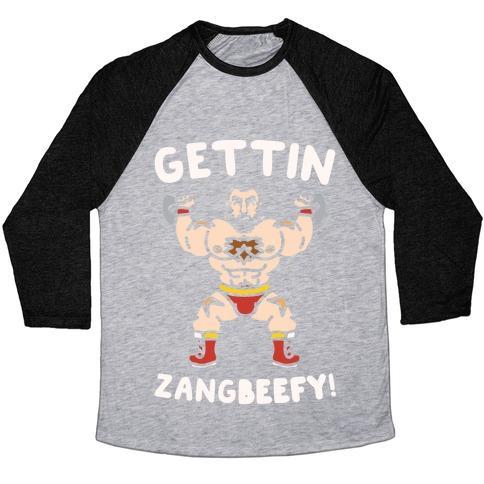 Virgin Teez  Baseball Tee Unisex Tri-Blend Baseball Tee / small / Athletic Gray / Black GETTIN ZANGBEEFY PARODY WHITE PRINT UNISEX TRI-BLEND BASEBALL TEE