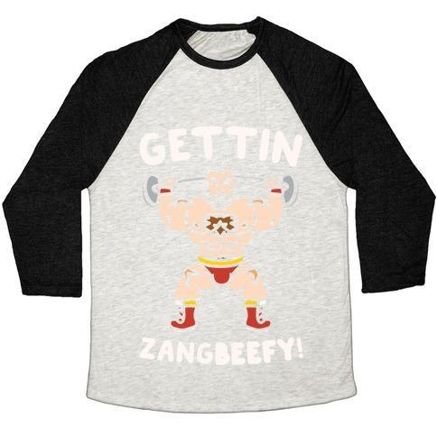 Virgin Teez  Baseball Tee Unisex Tri-Blend Baseball Tee / small / Oatmeal / Black GETTIN ZANGBEEFY PARODY WHITE PRINT UNISEX TRI-BLEND BASEBALL TEE