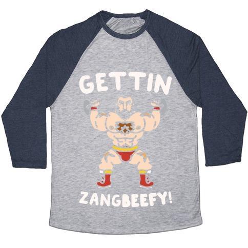 Virgin Teez  Baseball Tee Unisex Tri-Blend Baseball Tee / small / Athletic Gray / Navy GETTIN ZANGBEEFY PARODY WHITE PRINT UNISEX TRI-BLEND BASEBALL TEE