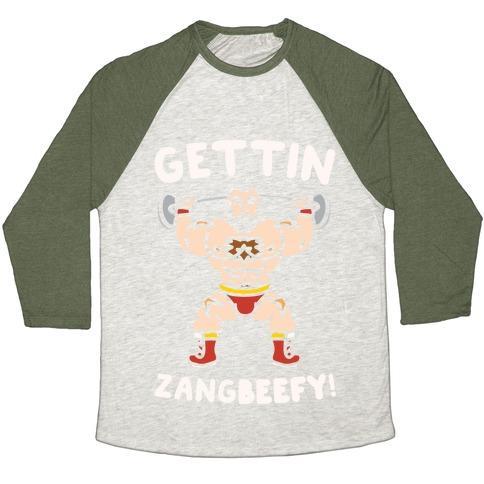 Virgin Teez  Baseball Tee Unisex Tri-Blend Baseball Tee / small / Oatmeal / Moss GETTIN ZANGBEEFY PARODY WHITE PRINT UNISEX TRI-BLEND BASEBALL TEE