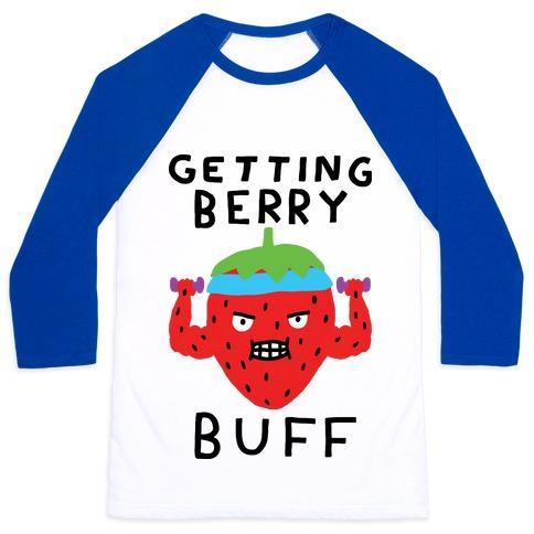 Virgin Teez  Baseball Tee Unisex Classic Baseball Tee / x-small / White/Blue GETTING BERRY BUFF UNISEX CLASSIC BASEBALL TEE