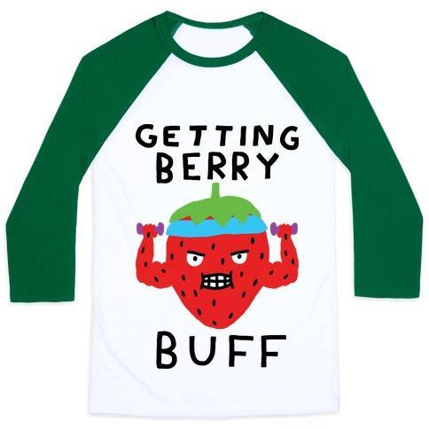 Virgin Teez  Baseball Tee Unisex Classic Baseball Tee / x-small / White/Dark Green GETTING BERRY BUFF UNISEX CLASSIC BASEBALL TEE