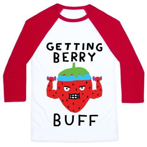 Virgin Teez  Baseball Tee Unisex Classic Baseball Tee / x-small / White/Red GETTING BERRY BUFF UNISEX CLASSIC BASEBALL TEE