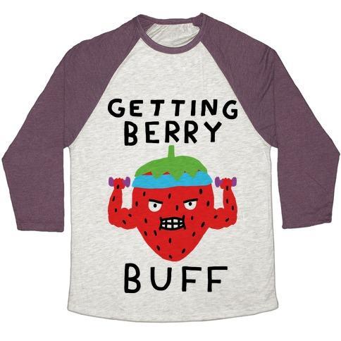 Virgin Teez  Baseball Tee Unisex Tri-Blend Baseball Tee / small / Oatmeal / Maroon GETTING BERRY BUFF UNISEX TRI-BLEND BASEBALL TEE