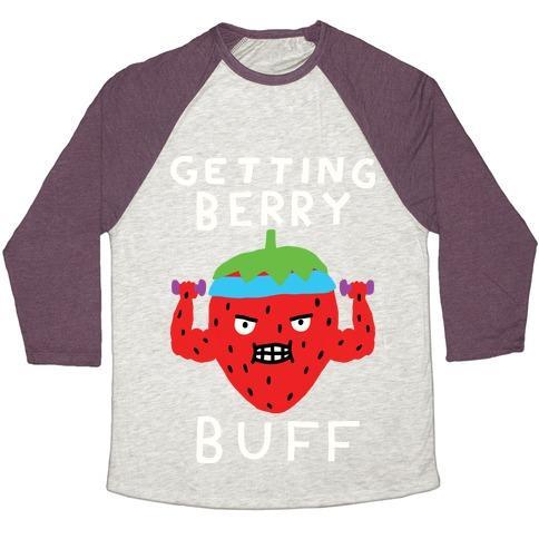 Virgin Teez  Baseball Tee Unisex Tri-Blend Baseball Tee / small / Oatmeal / Maroon GETTING BERRY BUFF UNISEX TRI-BLEND BASEBALL TEE