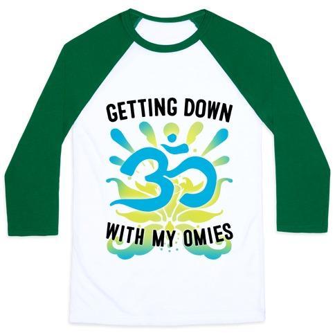 Virgin Teez  Baseball Tee Unisex Classic Baseball Tee / x-small / White/Dark Green GETTING DOWN WITH MY OMIES UNISEX CLASSIC BASEBALL TEE