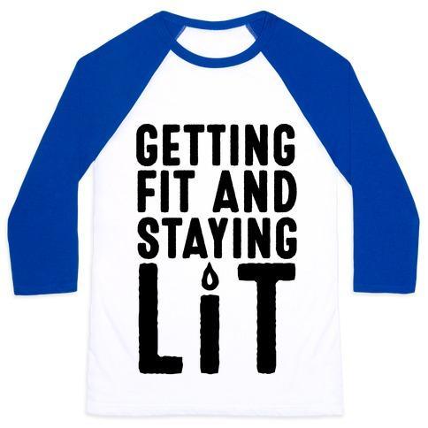 Virgin Teez  Baseball Tee Unisex Classic Baseball Tee / x-small / White/Blue GETTING FIT AND STAYING LIT UNISEX CLASSIC BASEBALL TEE